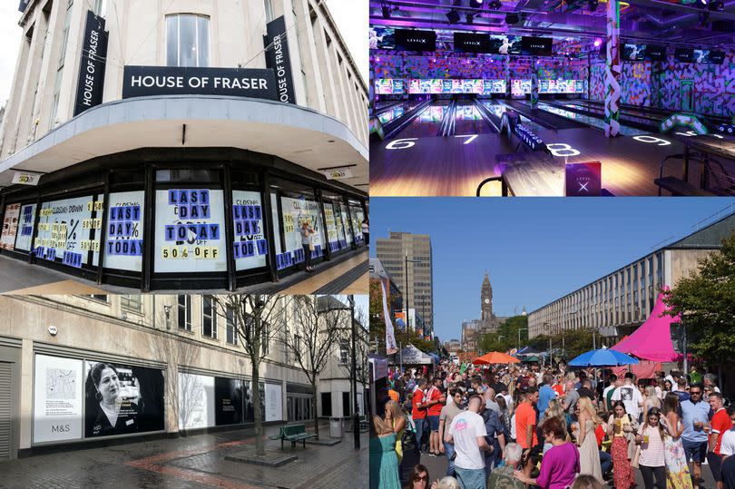 Two closed Middlesbrough town centre stores (left) and Level X and the Orange Pip Market (right)