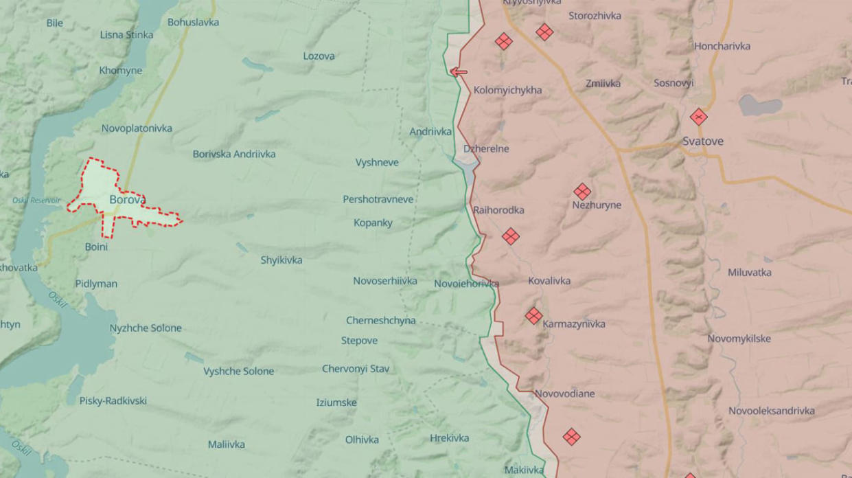 The village of Borova as of 18 June. Screenshot: DeepState Map