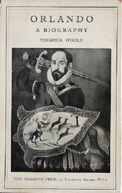 Primera edición del <em>Orlando: una biografía</em>, de Virginia Woolf, en inglés. The Hogarth Press, 1928. <a href="https://commons.wikimedia.org/wiki/File:Woolf_Orlando.jpg" rel="nofollow noopener" target="_blank" data-ylk="slk:Wikimedia Commons;elm:context_link;itc:0;sec:content-canvas" class="link ">Wikimedia Commons</a>