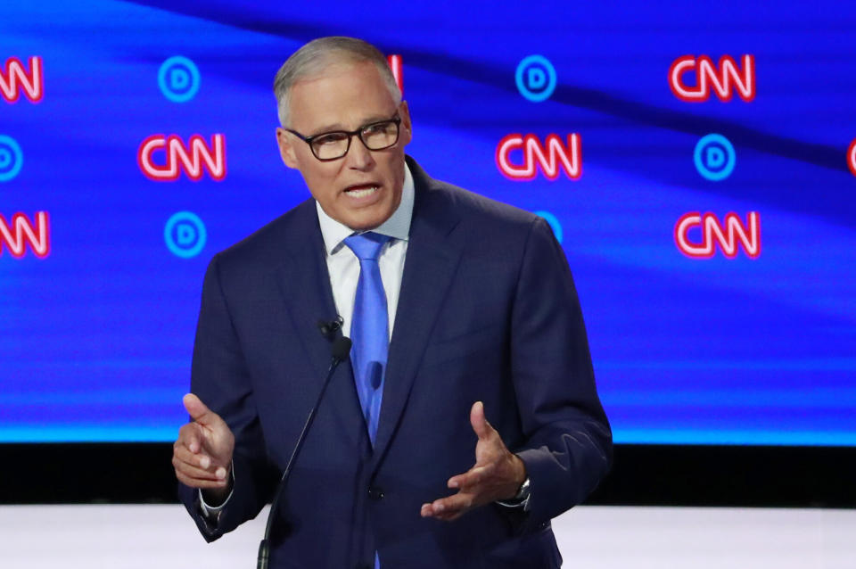Washington Gov. Jay Inslee speaks on the second night of the second 2020 Democratic presidential debate in Detroit. (Photo: Lucas Jackson / Reuters)