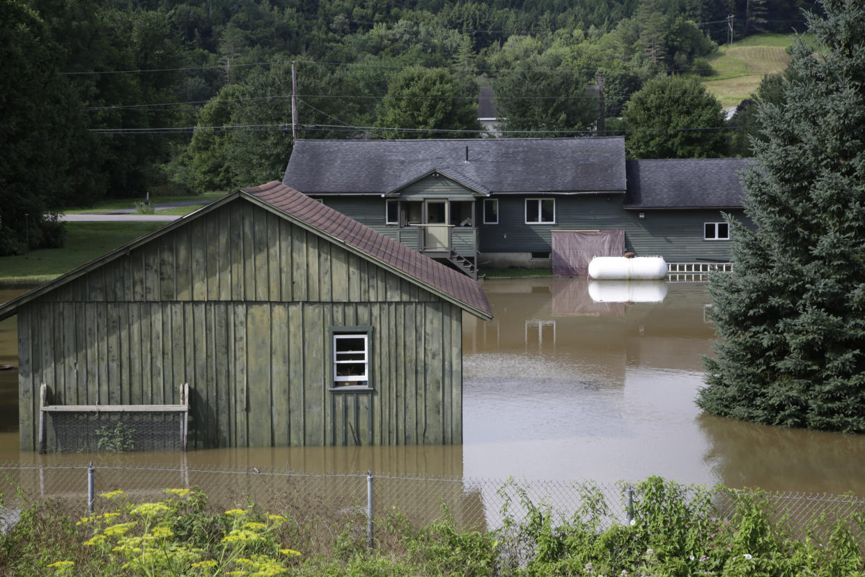 Water floods the lower level of homes.