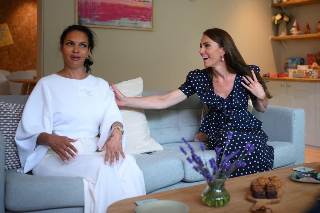 britains catherine, princess of wales r speaks with lilly lewis, womens involvement advisor for the charity one small thing, while visiting the new facilities of hope street, a residential community piloting a new approach to supporting women in the justice system, in southampton, southern england on june 27, 2023 designed and developed by the charity one small thing, hope street is the first of its kind in the uk and is designed to transform women and childrens experience of the justice system inspired by one small things commitment to systemic change for women and children in the justice system, hope street offers a community alternative for women who would otherwise be imprisoned unnecessarily due to a lack of safe accommodation or concerns around their wellbeing photo by daniel leal pool afp photo by daniel lealpoolafp via getty images