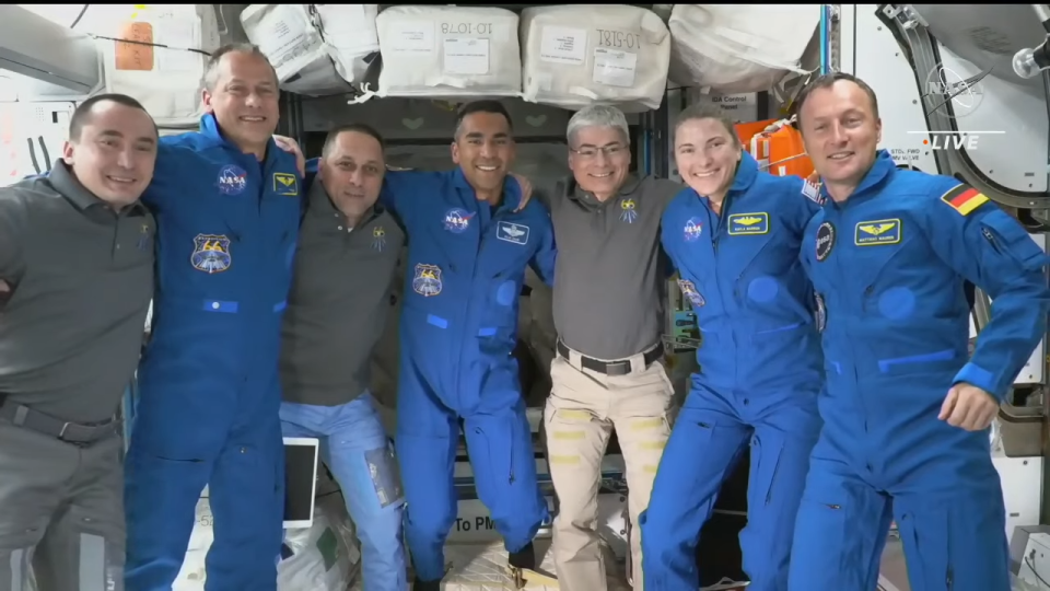 The Crew-3 astronauts are pictured inside the International Space Station after docking on Nov. 11, 2021.
