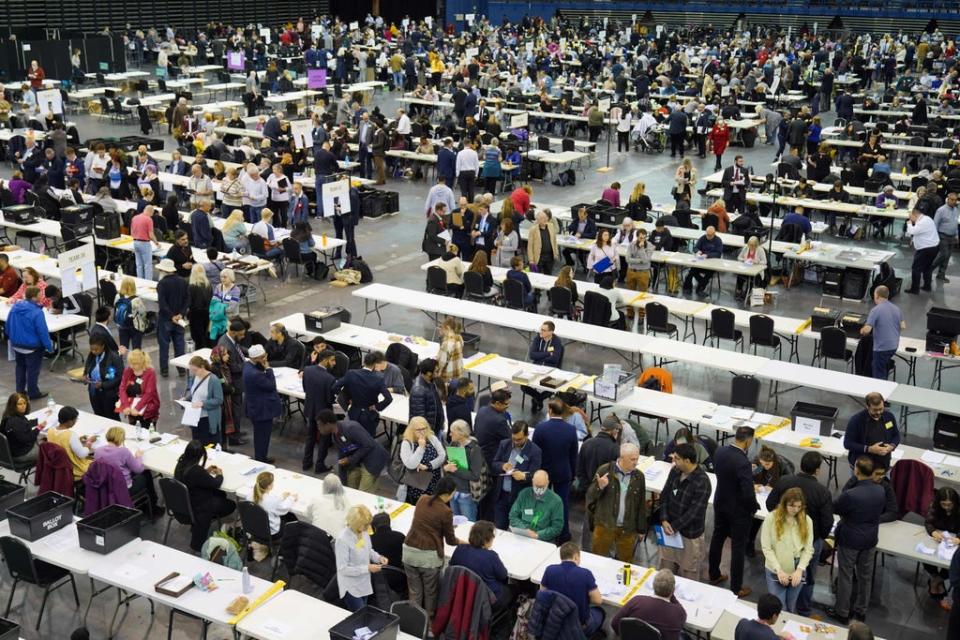 Ballot papers are sorted at Utilita Arena in Birmingham (Jacob King/PA) (PA Wire)