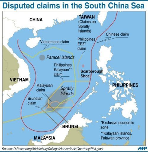 Graphic on disputed boundaries in the South China Sea. The Philippines said it remained locked in a stalemate with China over a disputed shoal in the South China Sea