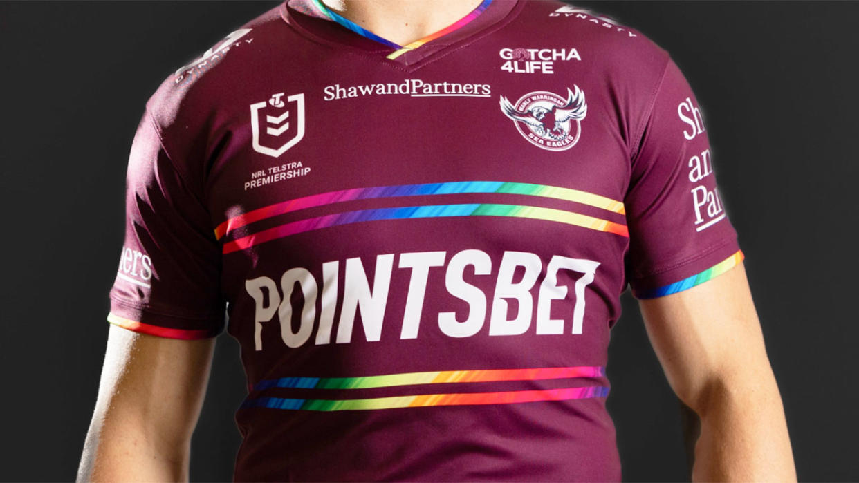 Seen here, Manly's specially designed pride jersey that has caused an enormous stir.