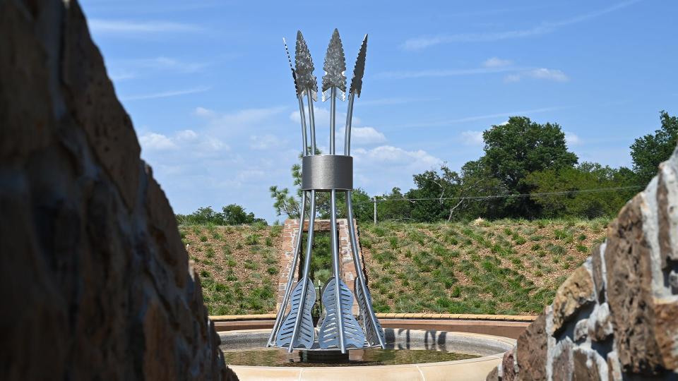 The sculpture “A Bundle of Seven Arrows," by Cherokee artist Demos Glass, is on view at the Cherokee Nation Anna Mitchell Cultural & Welcome Center in Vinita.