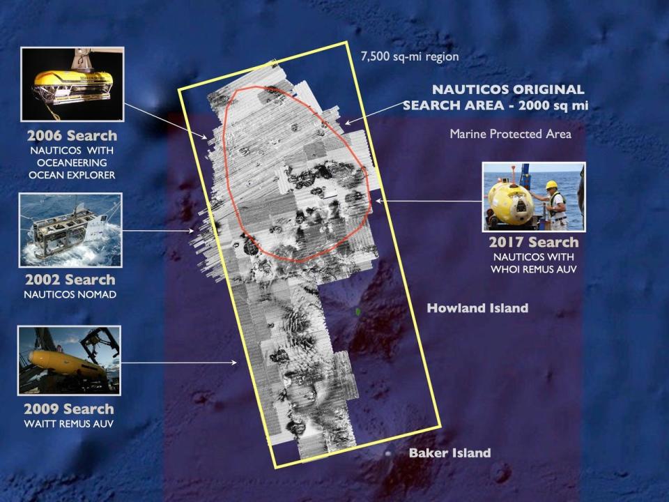 A map of the Pacific Ocean near Howland Island, where explorers have searched for the wreckage of Amelia Earhart's last flight.