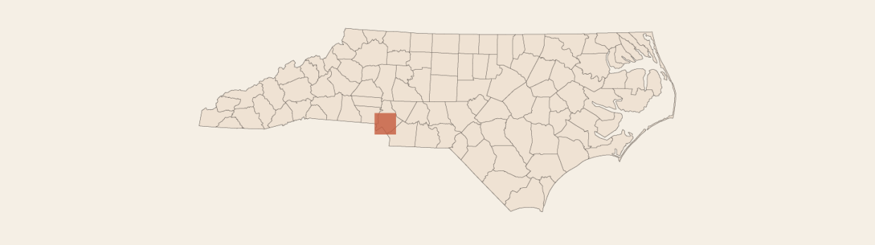 Small map of North Carolina emphasizing a part of Mecklenburg County