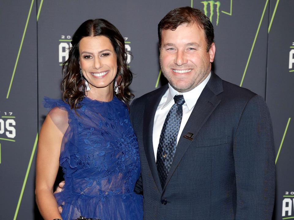 Ryan Newman, right, and Krissie Newman arrive at the NASCAR Cup Series auto racing awards Thursday, November 30, 2017