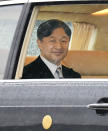 Japan's Emperor Naruhito depart for the Imperial Palace in Tokyo, Tuesday, Oct. 22, 2019. Emperor Naruhito will declare Tuesday he had ascended to the Chrysanthemum Throne at the palace. (Kyodo News via AP)