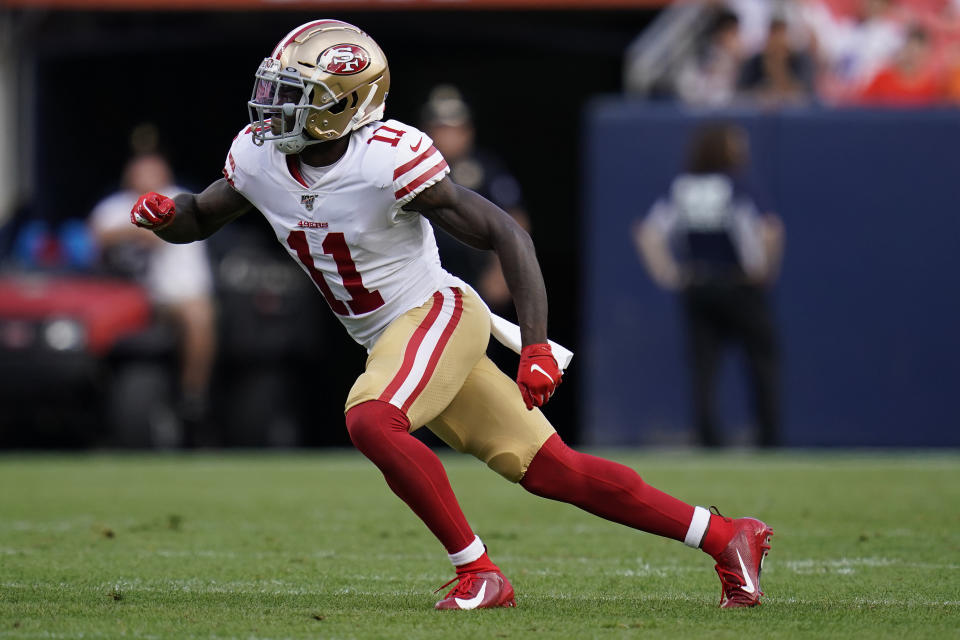 San Francisco 49ers wide receiver Marquise Goodwin (11) was traded to the Eagles. (AP Photo/Jack Dempsey)