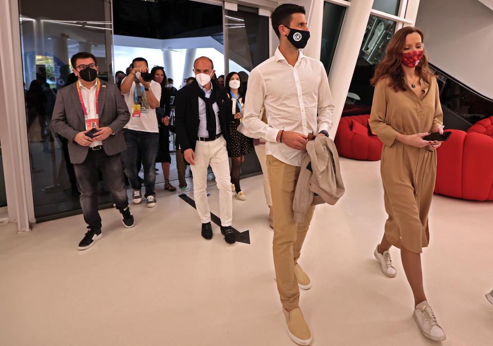 Novak Djokovic and wife Jelena, pictured here visiting the Serbian pavillion at the Expo 2020 in Dubai.