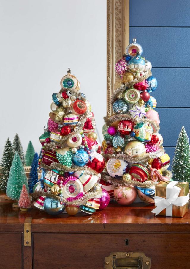 Table top Christmas Tree - styrofoam tree form, twine, glue, straight pins,  seed beads and some wire…