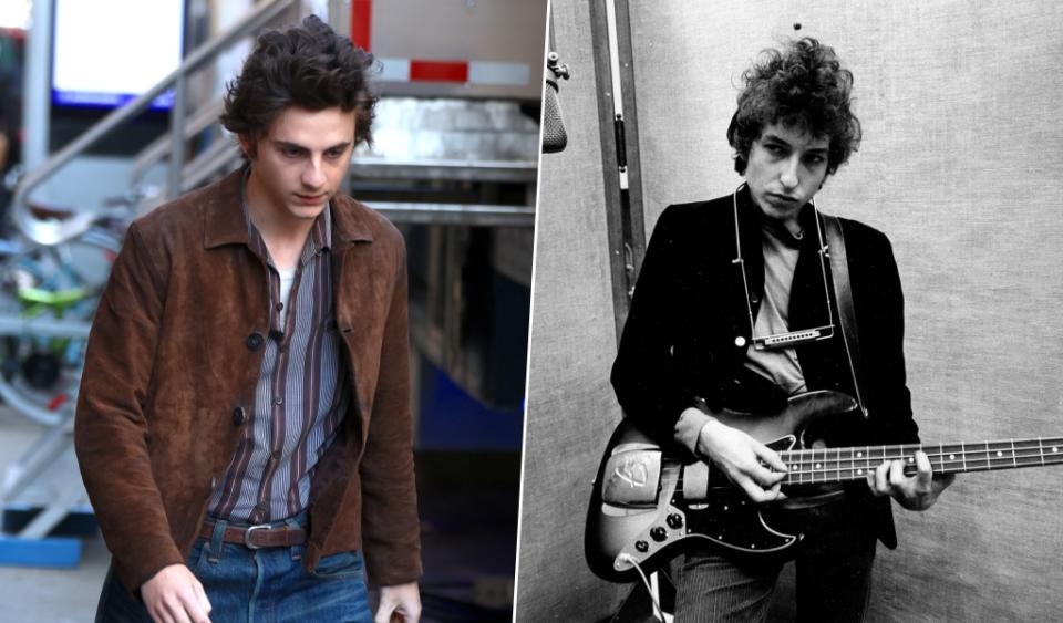 Timothee Chalamet filming A Complete Unknown in Lower Manhattan, New York