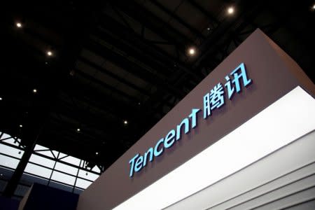 A sign of Tencent is seen during the fourth World Internet Conference in Wuzhen, Zhejiang province, China, December 3, 2017. REUTERS/Aly Song