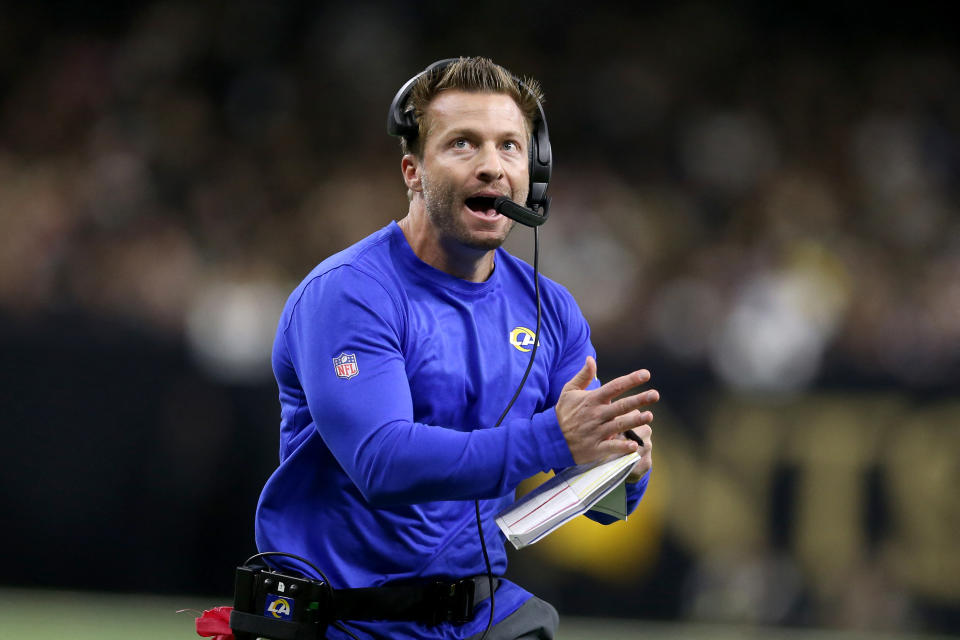 Head coach Sean McVay and the Rams face a tough task in NFL Week 12 at the Chiefs. (Chuck Cook-USA TODAY Sports)