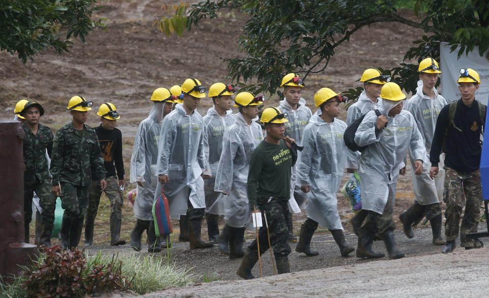 <em>Rescue – the rescuers had to get the boys out of a flooded cave complex where they had been trapped for two weeks (Picture: AP)</em>