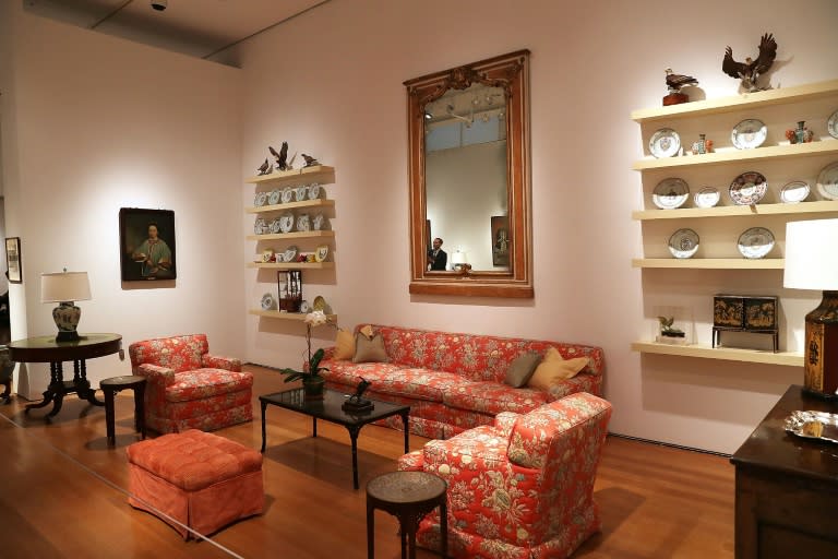 Furniture and other items are displayed at Christie's where items from the former president and Nancy Reagan's California home were auctioned