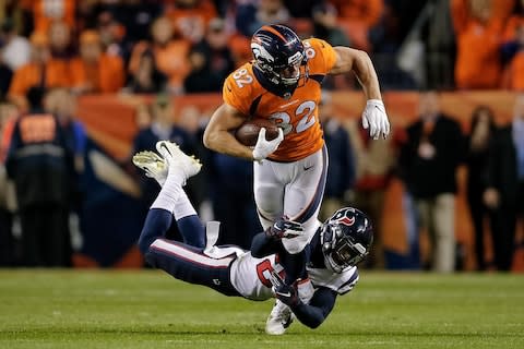 Houston Texans strong safety Justin Reid (20) tackles Denver Broncos tight end Jeff Heuerman (82) in the fourth quarter at Broncos Stadium at Mile High - Credit: Isaiah J. Downing/USA Today