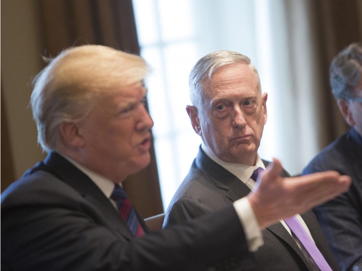 US defence secretary James Mattis listens to Donald Trump speak at the White house on 3 April: Getty Images