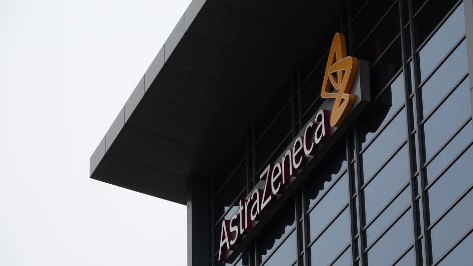 Facade with logo at office of pharmaceutical company AstaZeneca, South San Francisco, California, April 11, 2020. Photo: Smith Collection/Gado/Getty Images