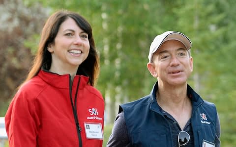 Jeff and MacKenzie Bezos pictured at the Sun Valley Resort in Idaho in 2013 - Credit: Kevork Djansezian/&nbsp;Getty Images North America