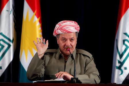 Iraqi Kurdish president Masoud Barzani speaks during a news conference in Erbil, Iraq September 24, 2017. REUTERS/Azad Lashkari