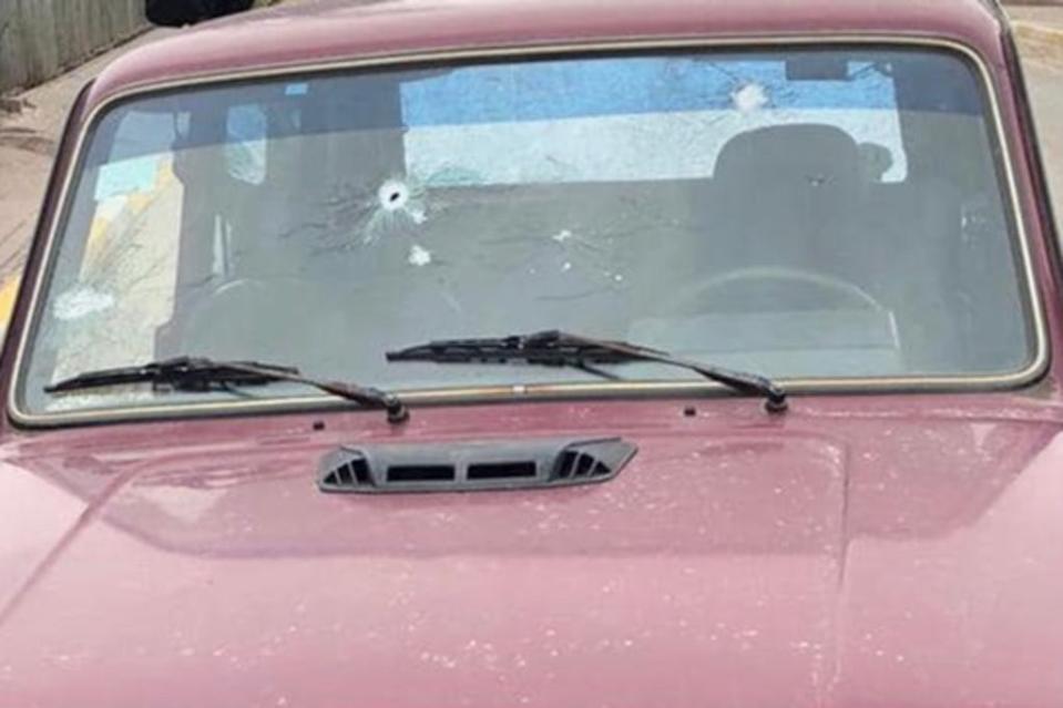 The bullet-ridden car from the aftermath of the ambush of foreign journalists in Ukraine (Andriy Nebitov/Facebook)