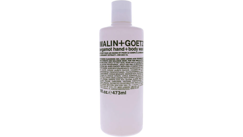 Malin + Goetz Essential Bergamot Hand + Body Wash—purifying, hydrating hand + body wash. natural ingredients for all skin types, soap for sensitive/dry skin. No stripping/irritation. 16 Fl oz. (Photo: Amazon SG)