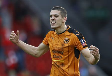 Britain Football Soccer - Liverpool v Wolverhampton Wanderers - FA Cup Fourth Round - Anfield - 28/1/17 Wolverhampton Wanderers' Conor Coady celebrates after the game Reuters / Phil Noble Livepic