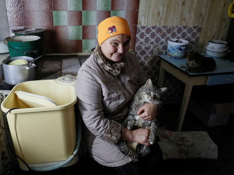 Local resident Serheyeva is seen in her house near the front line in the village of Zaitseve