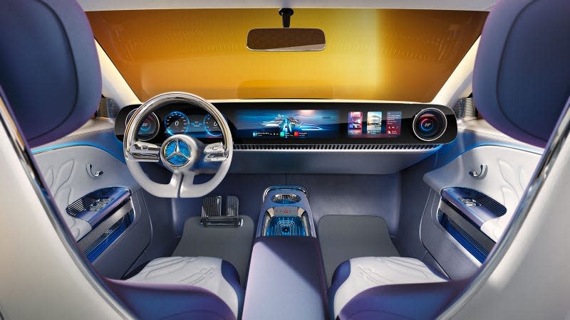 An image showing the interior of the Mercedes CLA EV concept. 