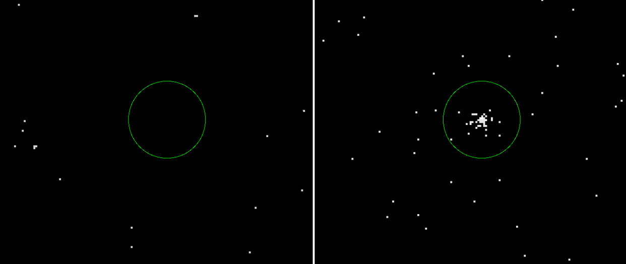 X-ray images of the same location on the sky before and after Swift J0230 erupted.