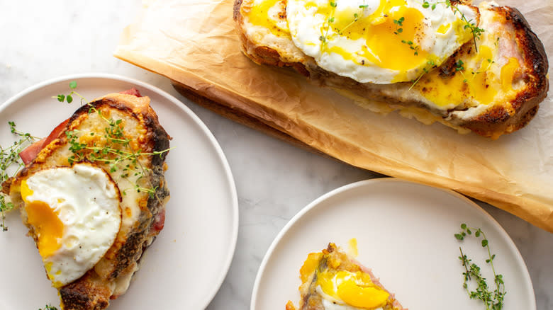 Croque madame sandwich with fried egg