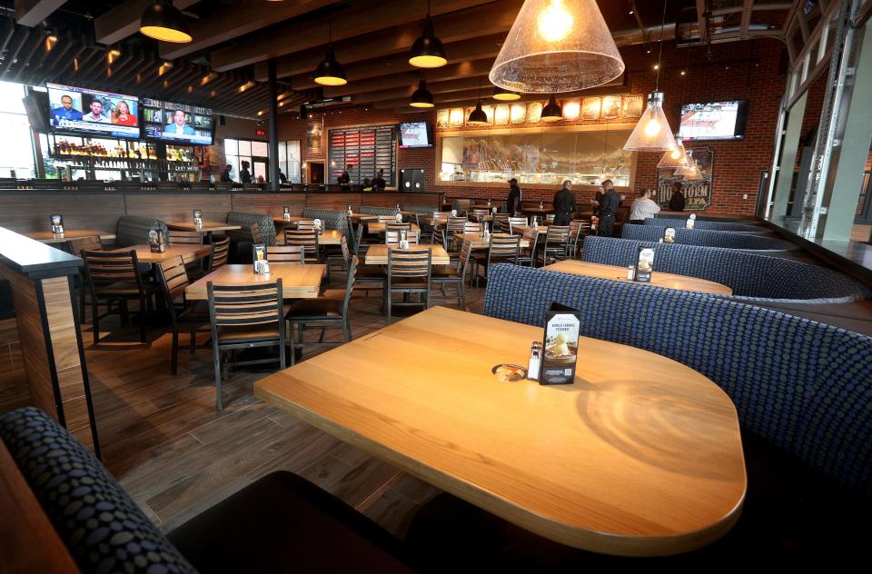 The dining room inside BJ's Restaurant and Brewhouse on Jefferson Road in Henrietta.