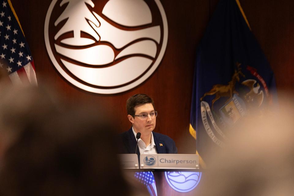 Ottawa County Board of Commissioners Chair Joe Moss oversees a meeting in January 2024.