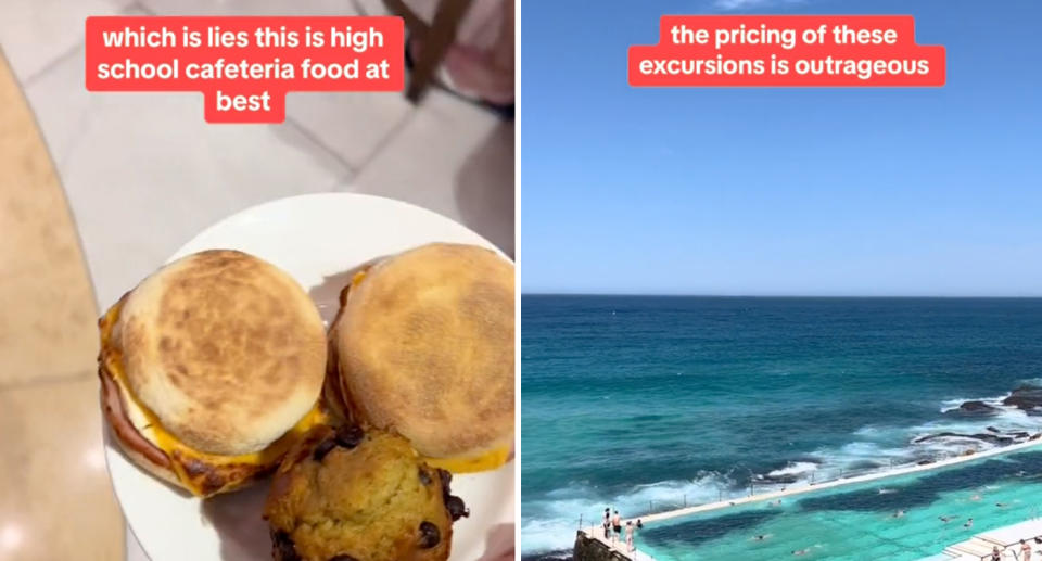 Food on a plate (left) and a view of Bondi Icebergs (right). 