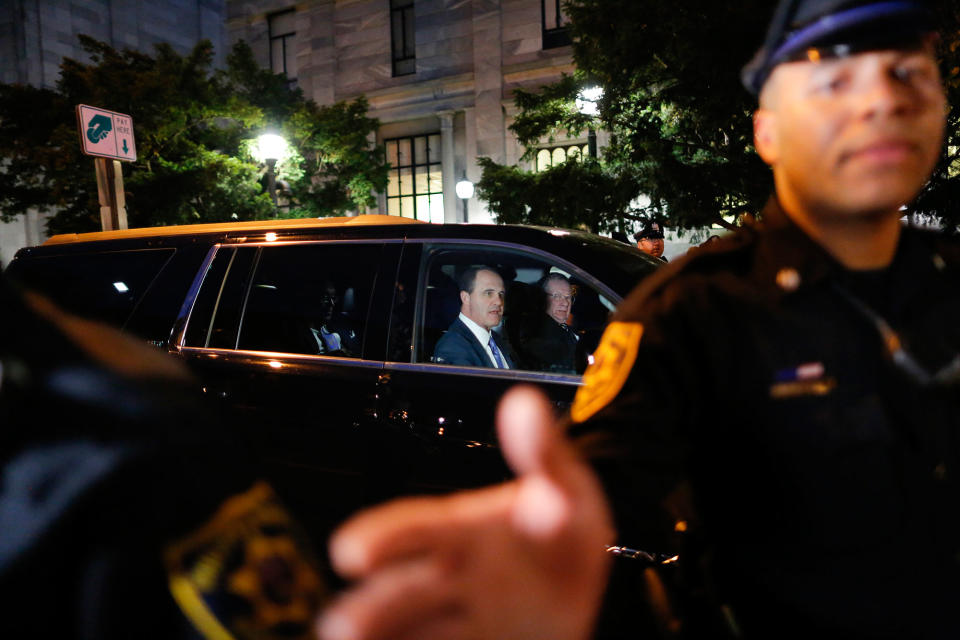 <p>Bill Cosby’s defense attorney Brian McMonagle (in car) leaves Montgomery County Courthouse after the third day of jury deliberations in his sexual assault trial on June 14, 2017 in Norristown, Pa. (Photo: Eduardo Munoz Alvarez/AFP/Getty Images) </p>