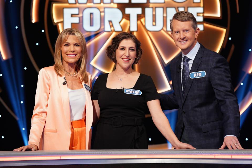 Vanna White, Mayim Bialik and Ken Jennings compete on “Celebrity Wheel of Fortune.”