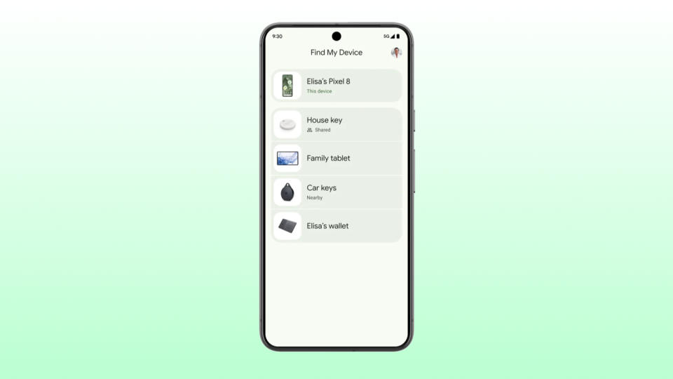 A render of Find My device against a gradient background.