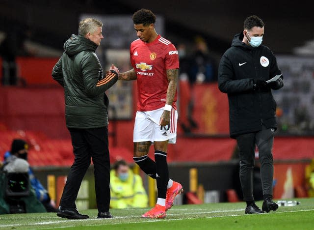 Marcus Rashford came off in discomfort against Brighton on Sunday