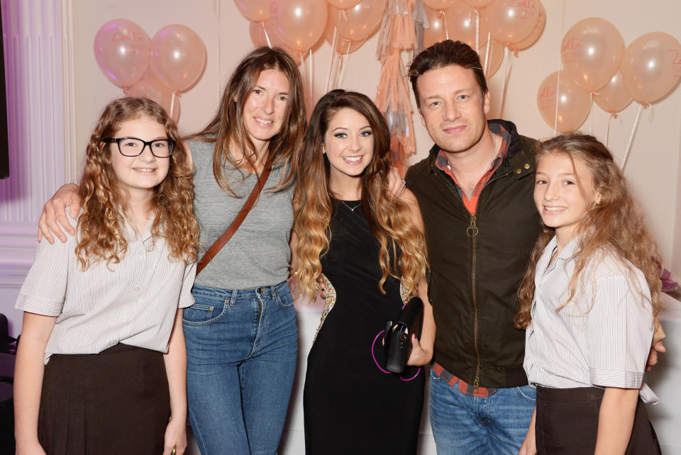 Poppy Oliver, Jools Oliver, Zoe Sugg, Jamie Oliver and Daisy Oliver attend YouTube phenomenon Zoe Sugg's (Zoella) launch of her debut beauty collection