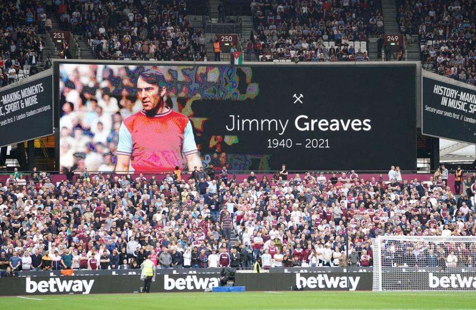 Tributes were paid to Greaves ahead of West Ham’s match against Manchester United (Mike Egerton/PA) (PA Wire)