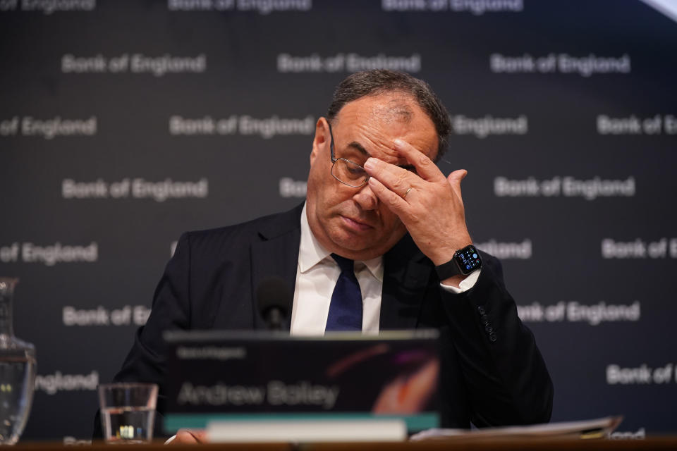 Inflation Governor of the Bank of England, Andrew Bailey, during the Bank of England's financial stability report press conference, at the Bank of England, London. Picture date: Thursday August 4, 2022.