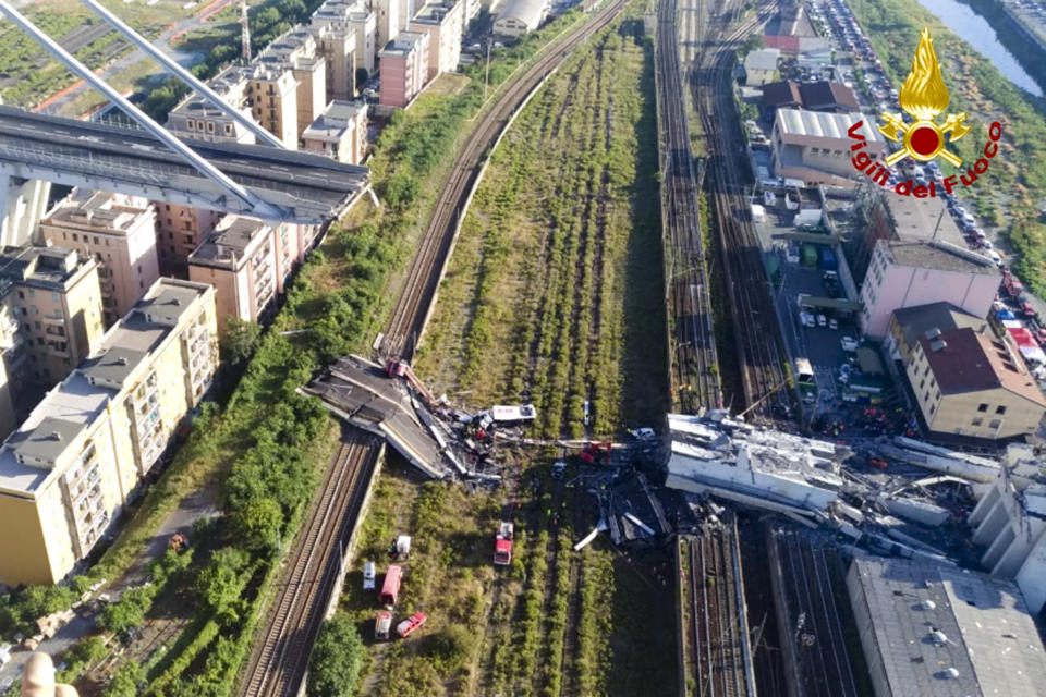 Dozens killed when Italy Genoa Morandi highway bridge collapsed. 