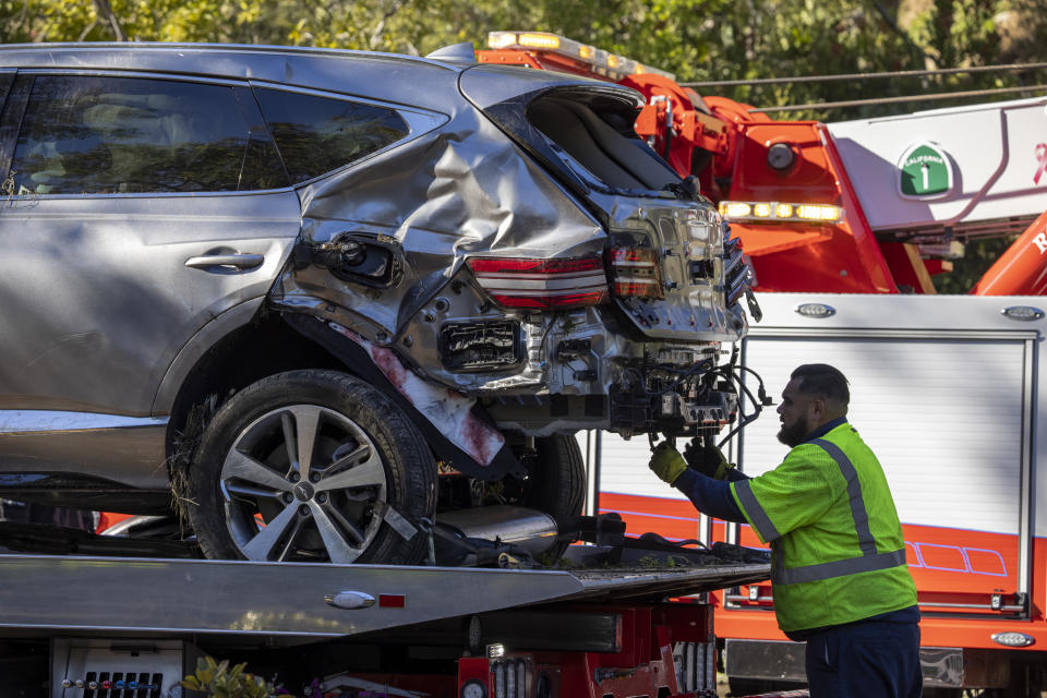 Golf legend Tiger Woods's car after a crash near LA.