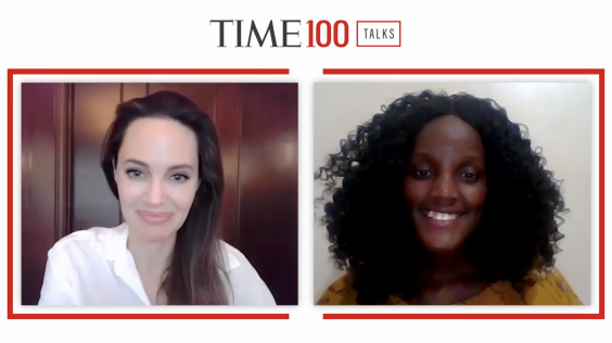 Angelina Jolie spoke with Vanessa Nakate via video call (YouTube/TIME)