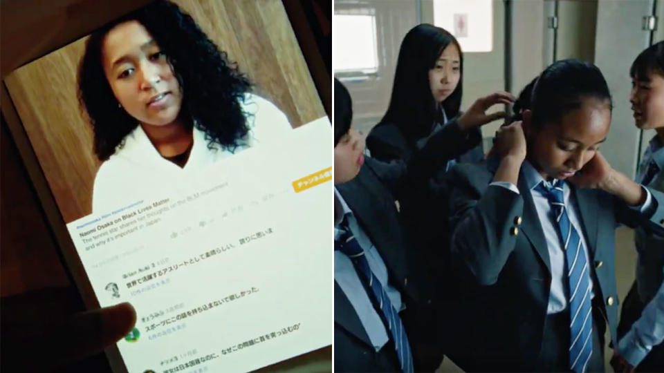 Seen here, a couple of screenshots from Nike Japan's controversial new ad.