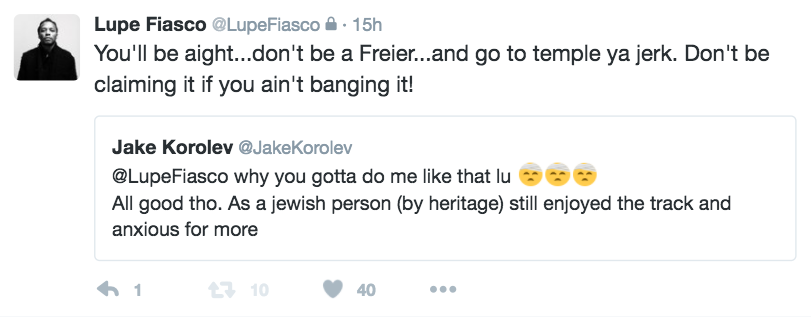 Last night, Lupe argued with fans on Twitter after using the phrase “dirty Jewish execs” in a new track.